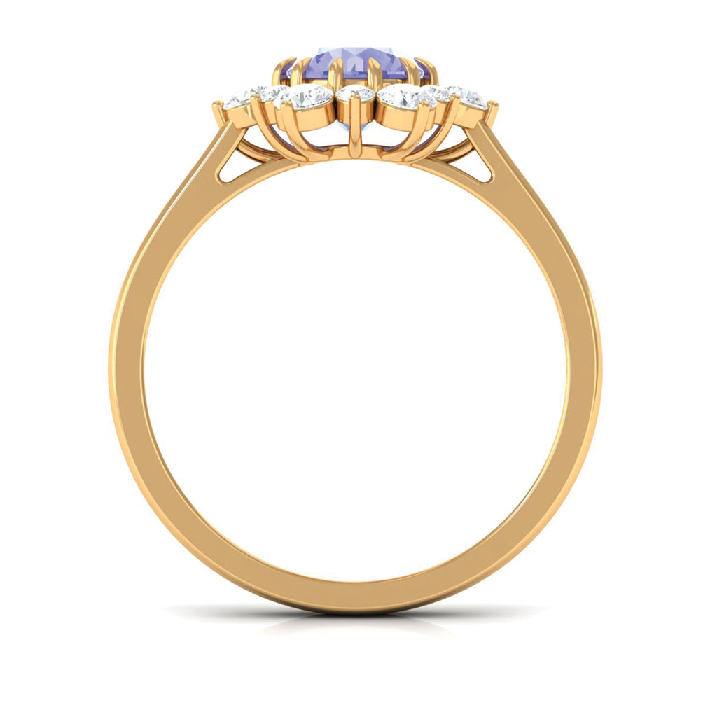 Round Tanzanite Classic Halo Engagement Ring with Diamond Tanzanite - ( AAA ) - Quality - Rosec Jewels