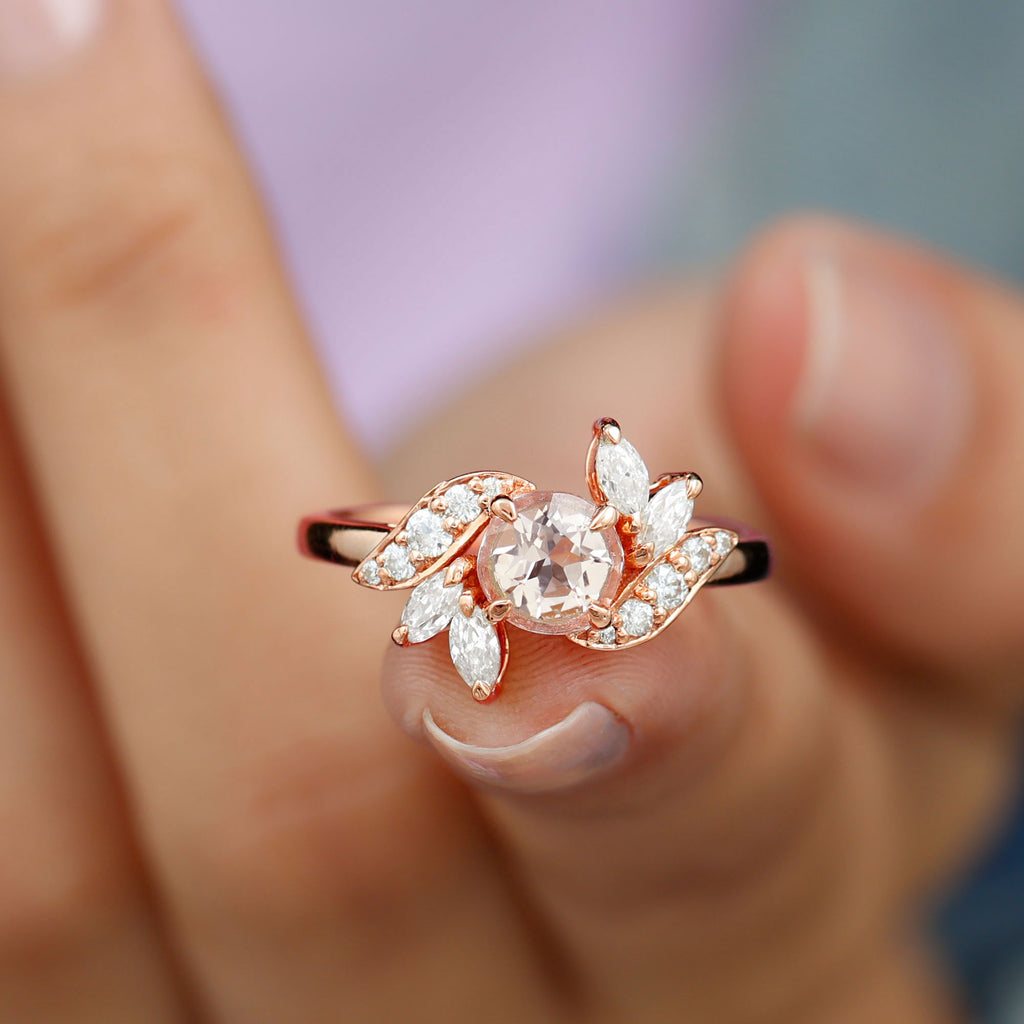 1.25 CT Morganite Flower Engagement Ring with Diamond Morganite - ( AAA ) - Quality - Rosec Jewels