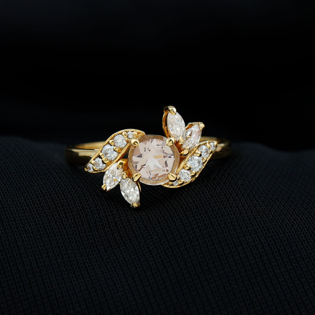 1.25 CT Morganite Flower Engagement Ring with Diamond Morganite - ( AAA ) - Quality - Rosec Jewels