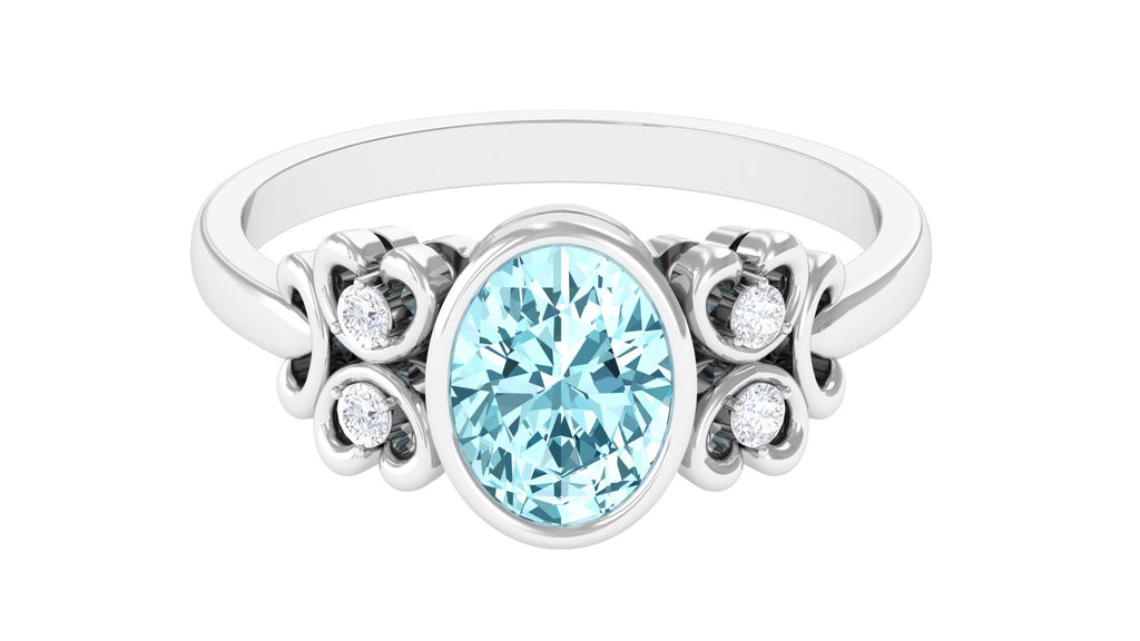 1.25 CT Oval Aquamarine Statement Engagement Ring with Diamond Aquamarine - ( AAA ) - Quality - Rosec Jewels