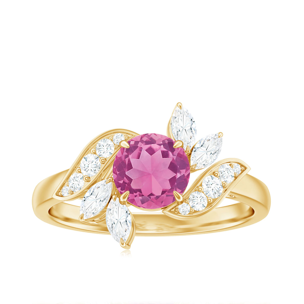 Pink Tourmaline Flower Engagement Ring with Moissanite Pink Tourmaline - ( AAA ) - Quality - Rosec Jewels