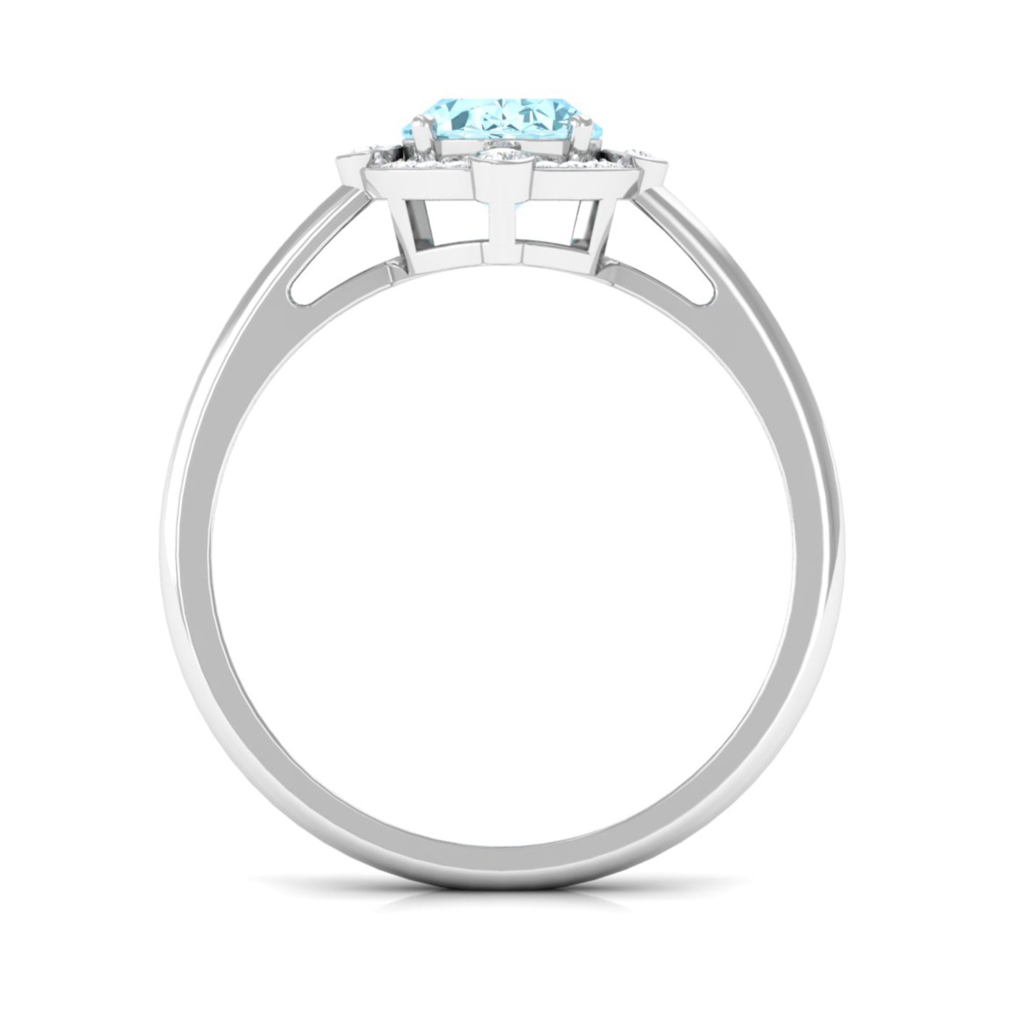 Aquamarine Oval Halo Engagement Ring with Diamond Aquamarine - ( AAA ) - Quality - Rosec Jewels