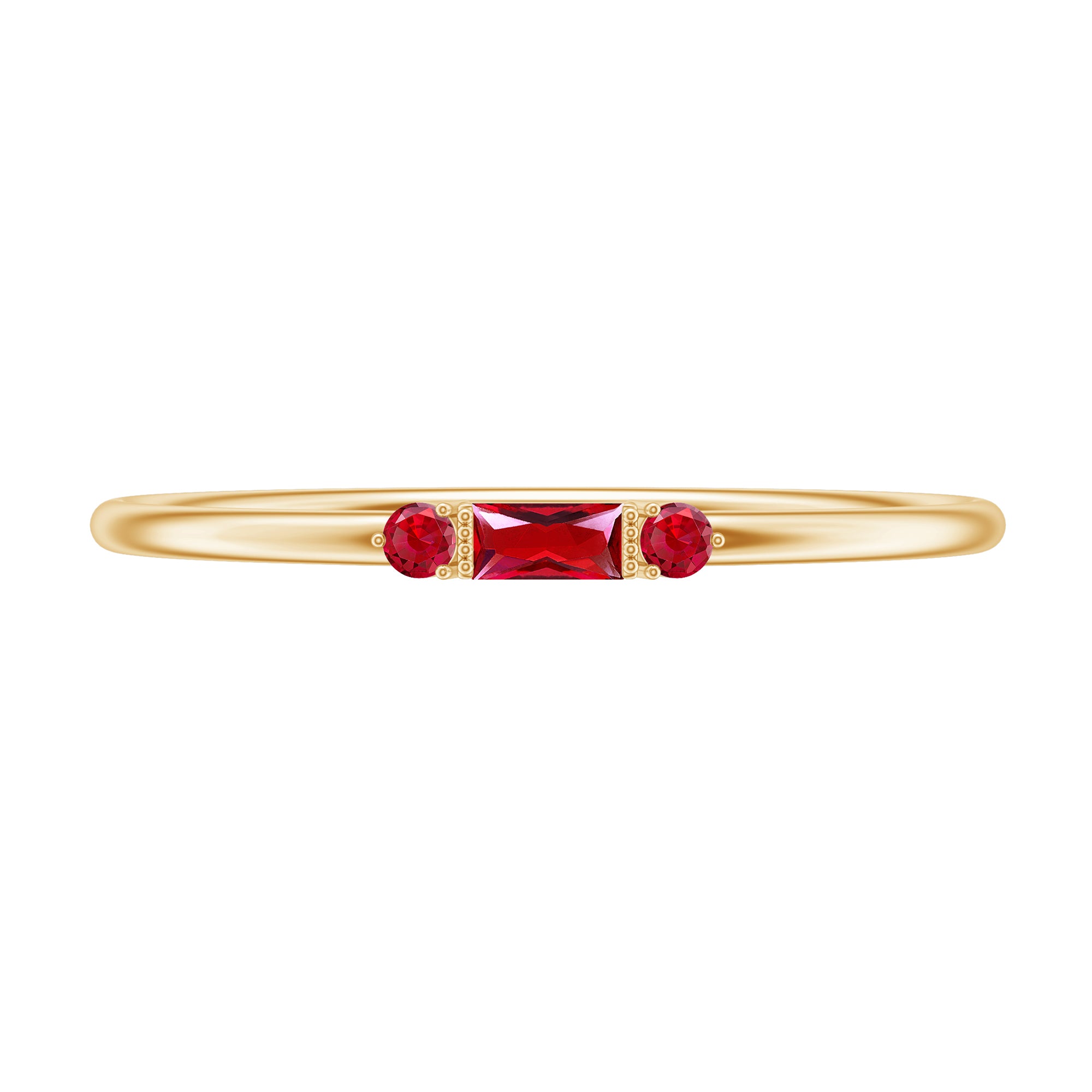 Baguette and Round Created Ruby Minimal Promise Ring Lab Created Ruby - ( AAAA ) - Quality - Rosec Jewels