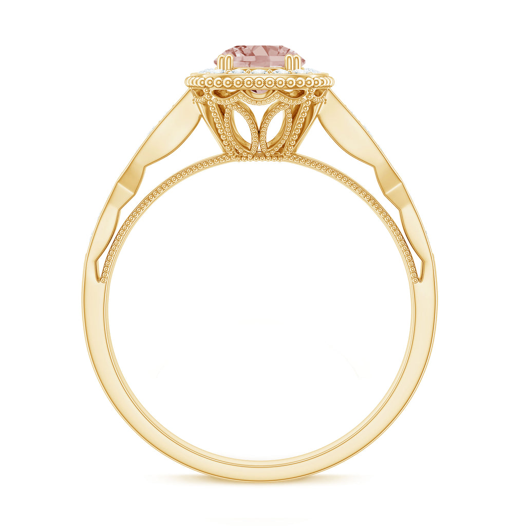 Morganite and Diamond Vintage Engagement Ring Morganite - ( AAA ) - Quality - Rosec Jewels