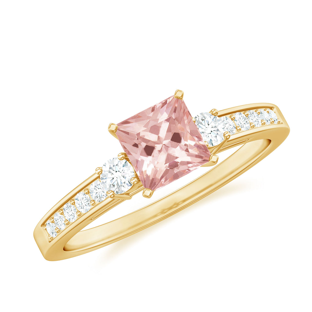 1 CT Princess Cut Morganite Classic Engagement Ring with Diamond Morganite - ( AAA ) - Quality - Rosec Jewels