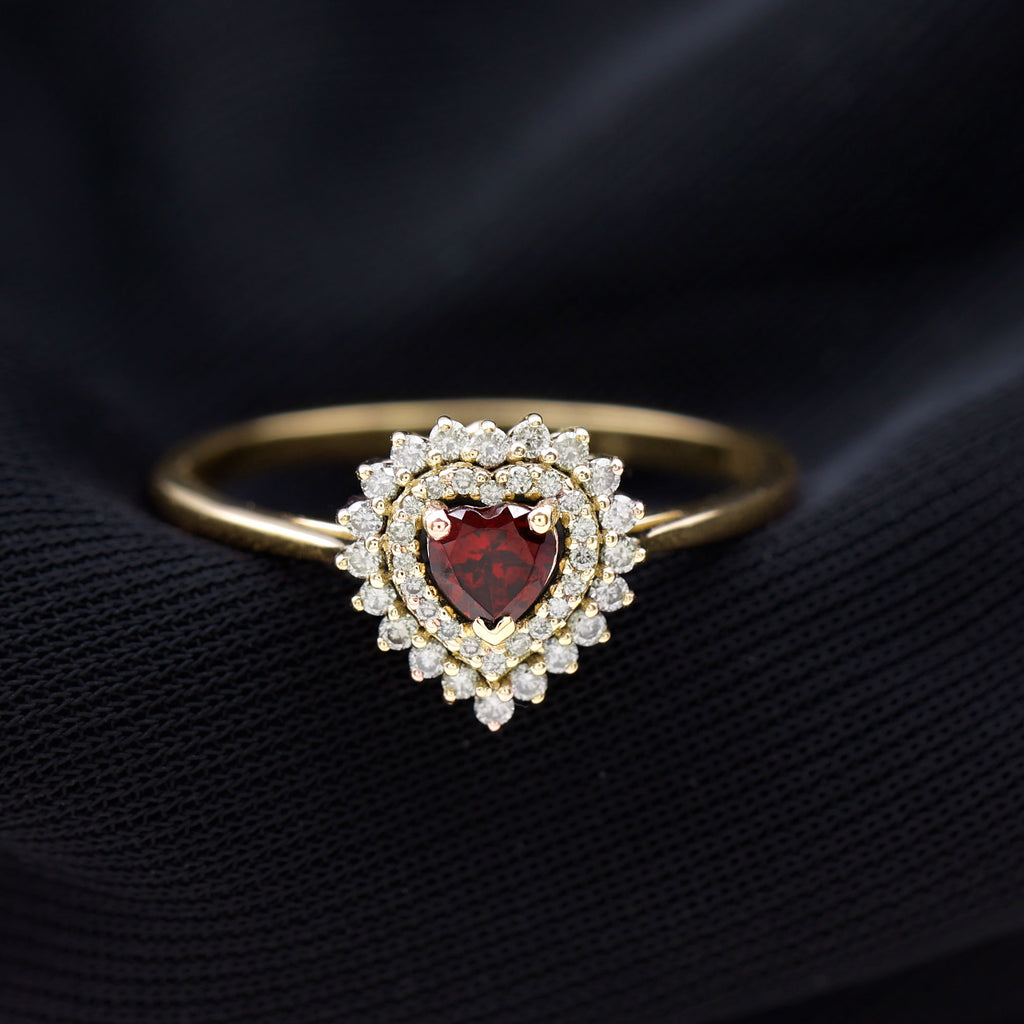 3/4 CT Heart Shape Garnet and Diamond Double Halo Engagement Ring Garnet - ( AAA ) - Quality - Rosec Jewels
