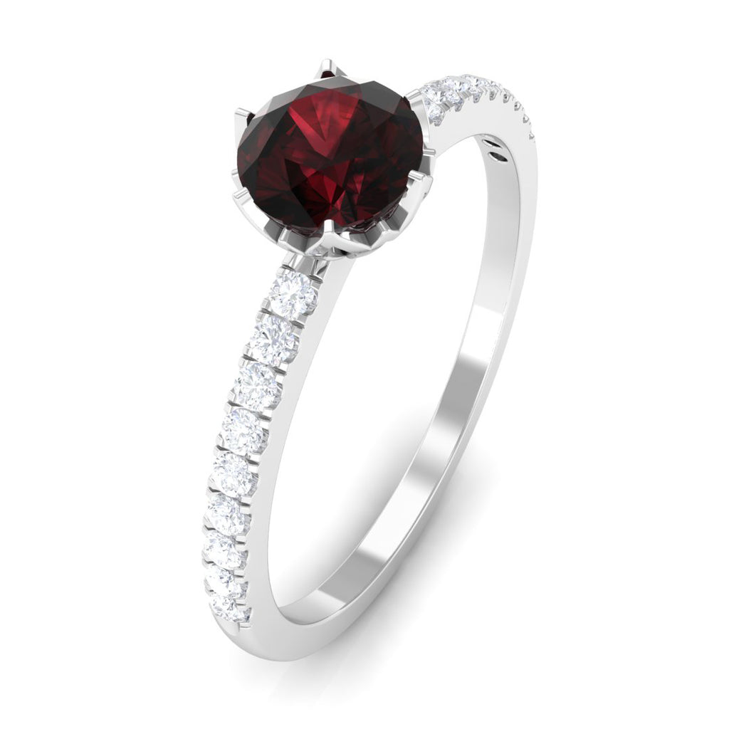 Minimal Garnet Solitaire Promise Ring with Diamond Garnet - ( AAA ) - Quality - Rosec Jewels