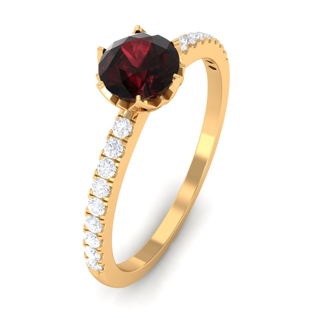 Minimal Garnet Solitaire Promise Ring with Diamond Garnet - ( AAA ) - Quality - Rosec Jewels