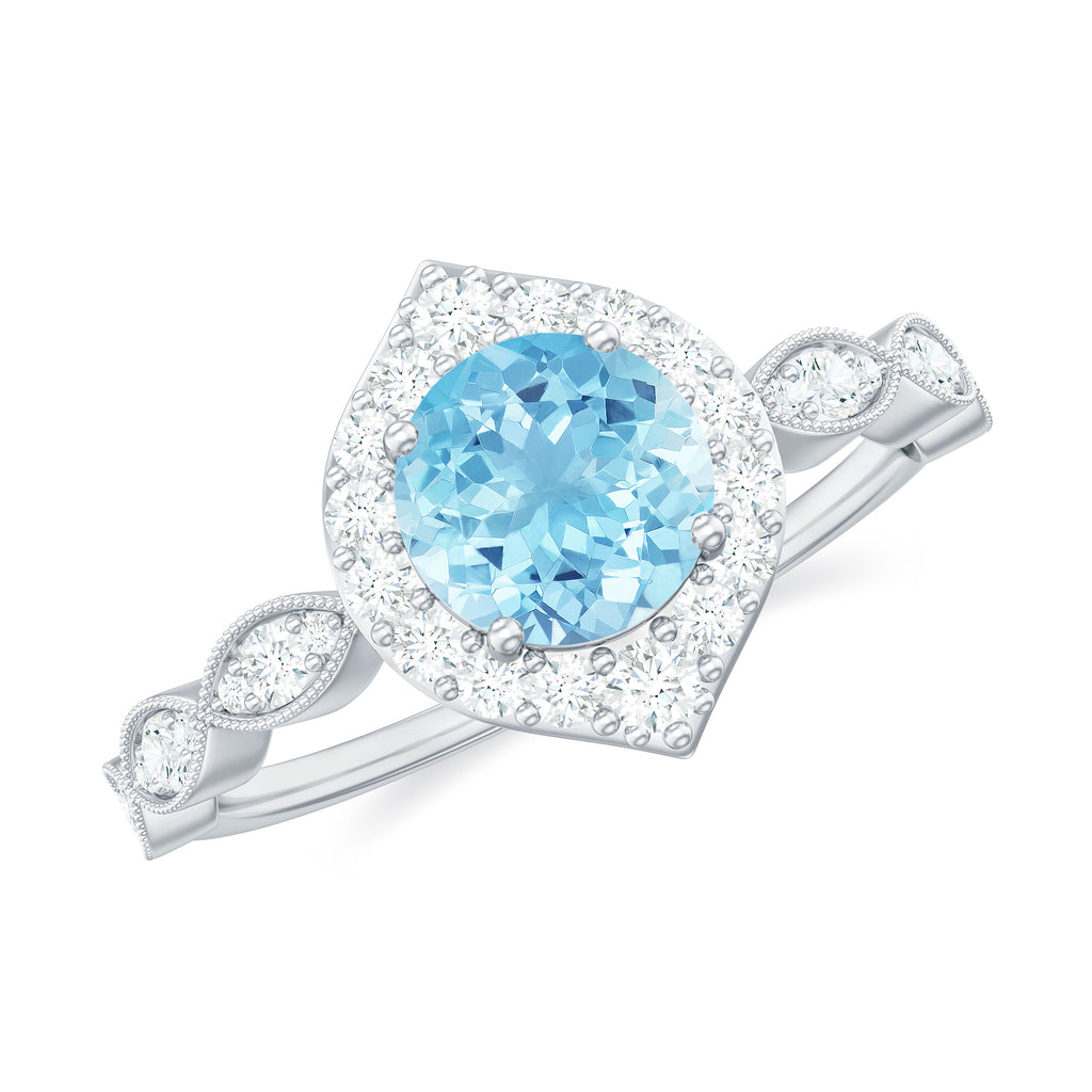 1.50 CT Vintage Aquamarine Engagement Ring with Diamond Accent Aquamarine - ( AAA ) - Quality - Rosec Jewels