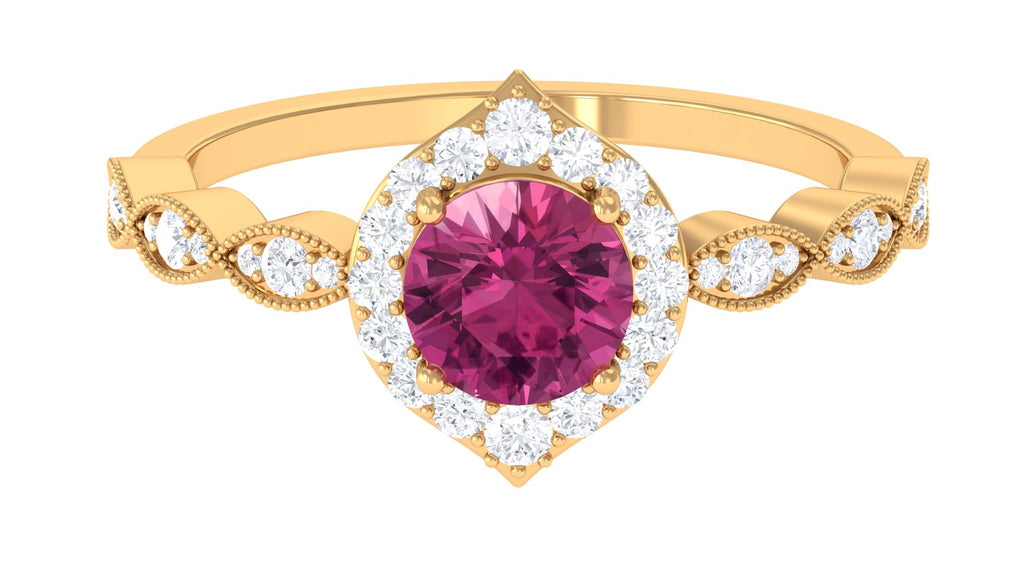 1.25 CT Vintage Style Pink Tourmaline Engagement Ring with Diamond Pink Tourmaline - ( AAA ) - Quality - Rosec Jewels
