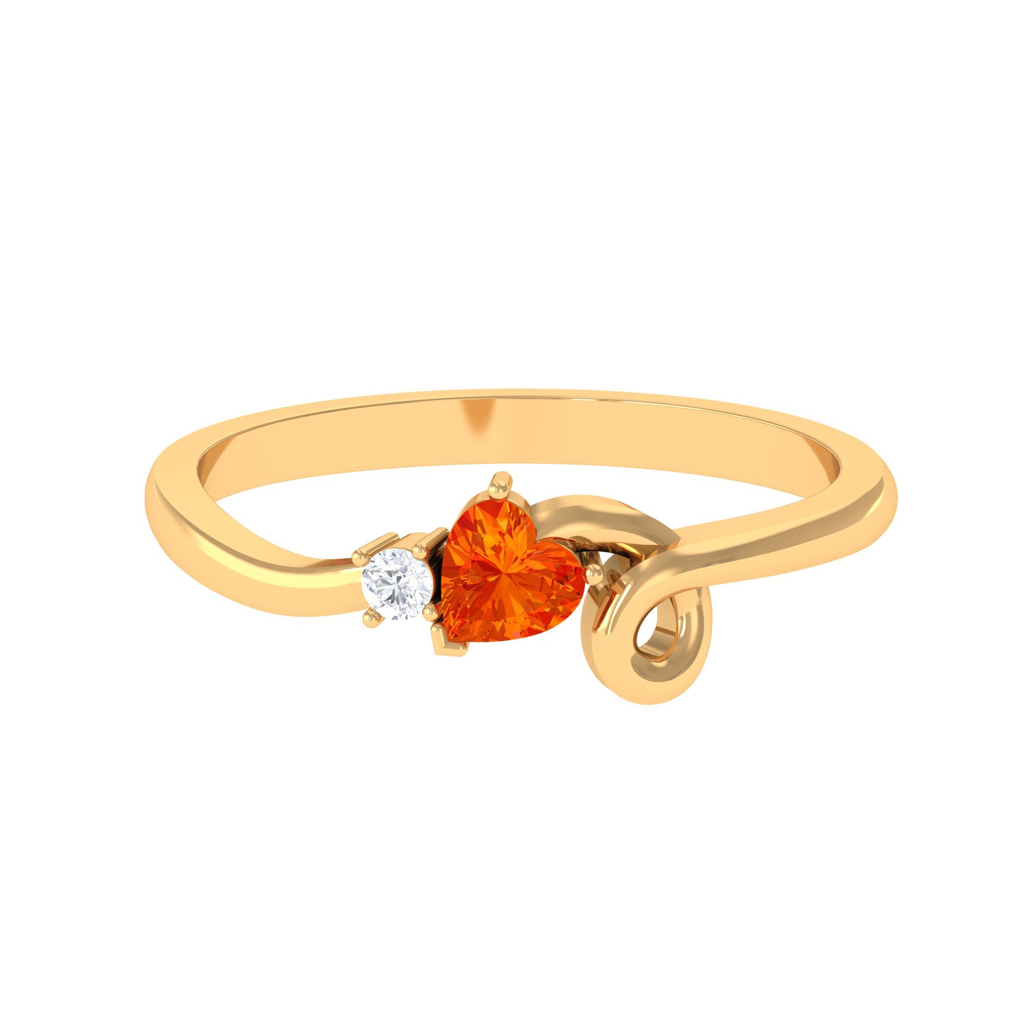 Heart Shape Orange Sapphire and Diamond Twisted Promise Ring Orange Sapphire - ( AAA ) - Quality - Rosec Jewels