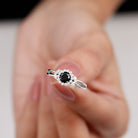 Black Spinel and Diamond Flower Engagement Ring with Split Shank Black Spinel - ( AAA ) - Quality - Rosec Jewels