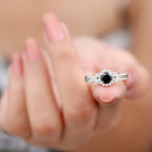 Black Spinel and Diamond Flower Engagement Ring with Split Shank Black Spinel - ( AAA ) - Quality - Rosec Jewels