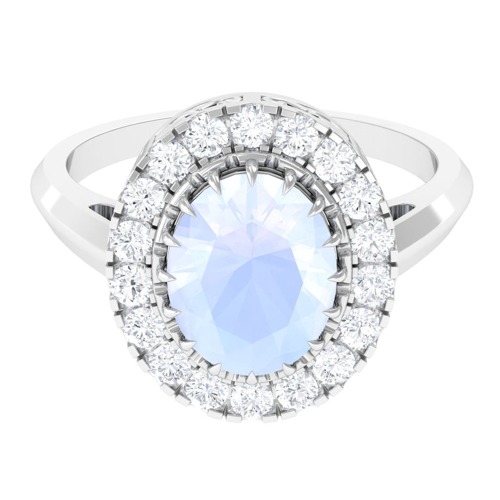2.50 CT Vintage Claw Set Moonstone Engagement Ring with Moissanite Halo Moonstone - ( AAA ) - Quality - Rosec Jewels