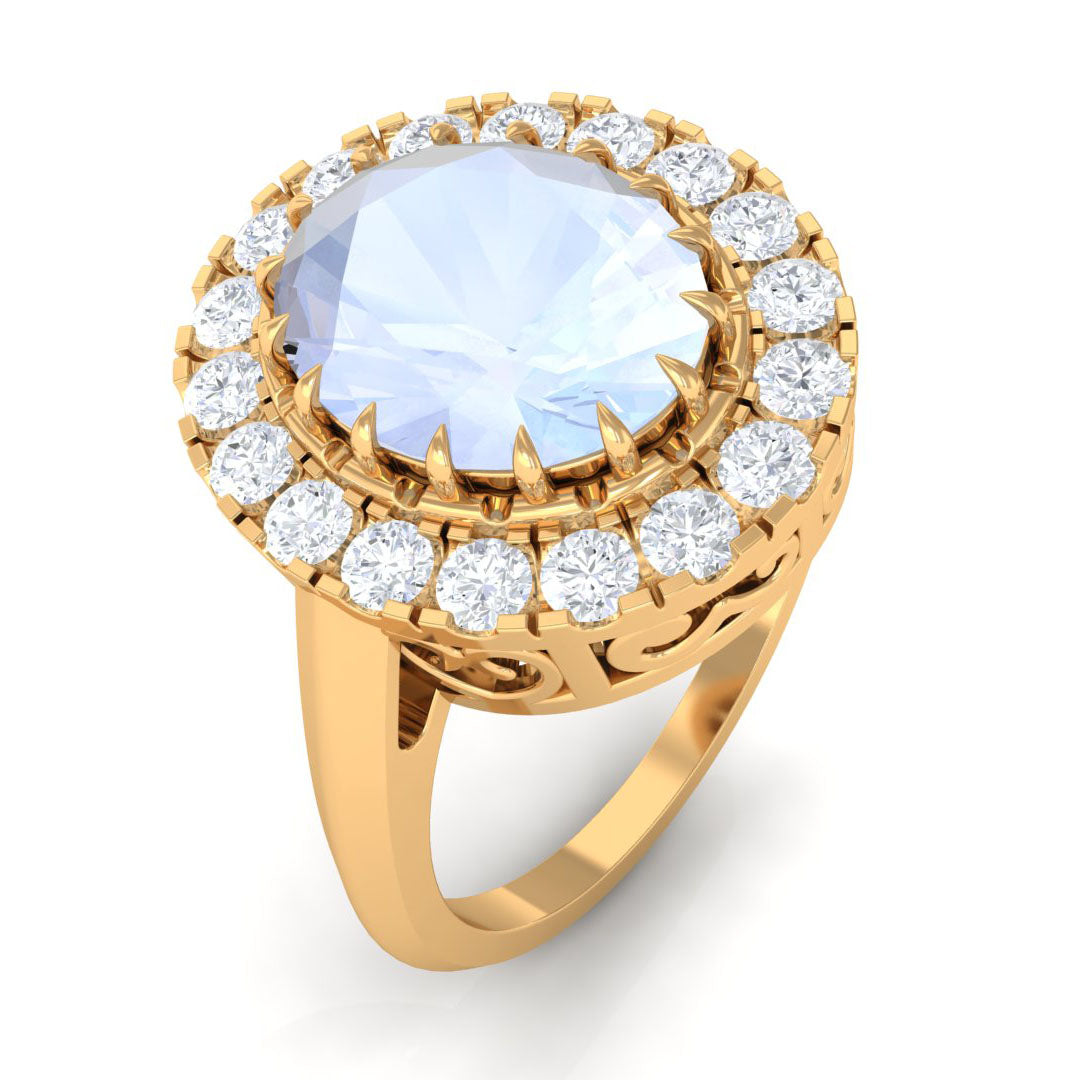 2.50 CT Vintage Claw Set Moonstone Engagement Ring with Moissanite Halo Moonstone - ( AAA ) - Quality - Rosec Jewels