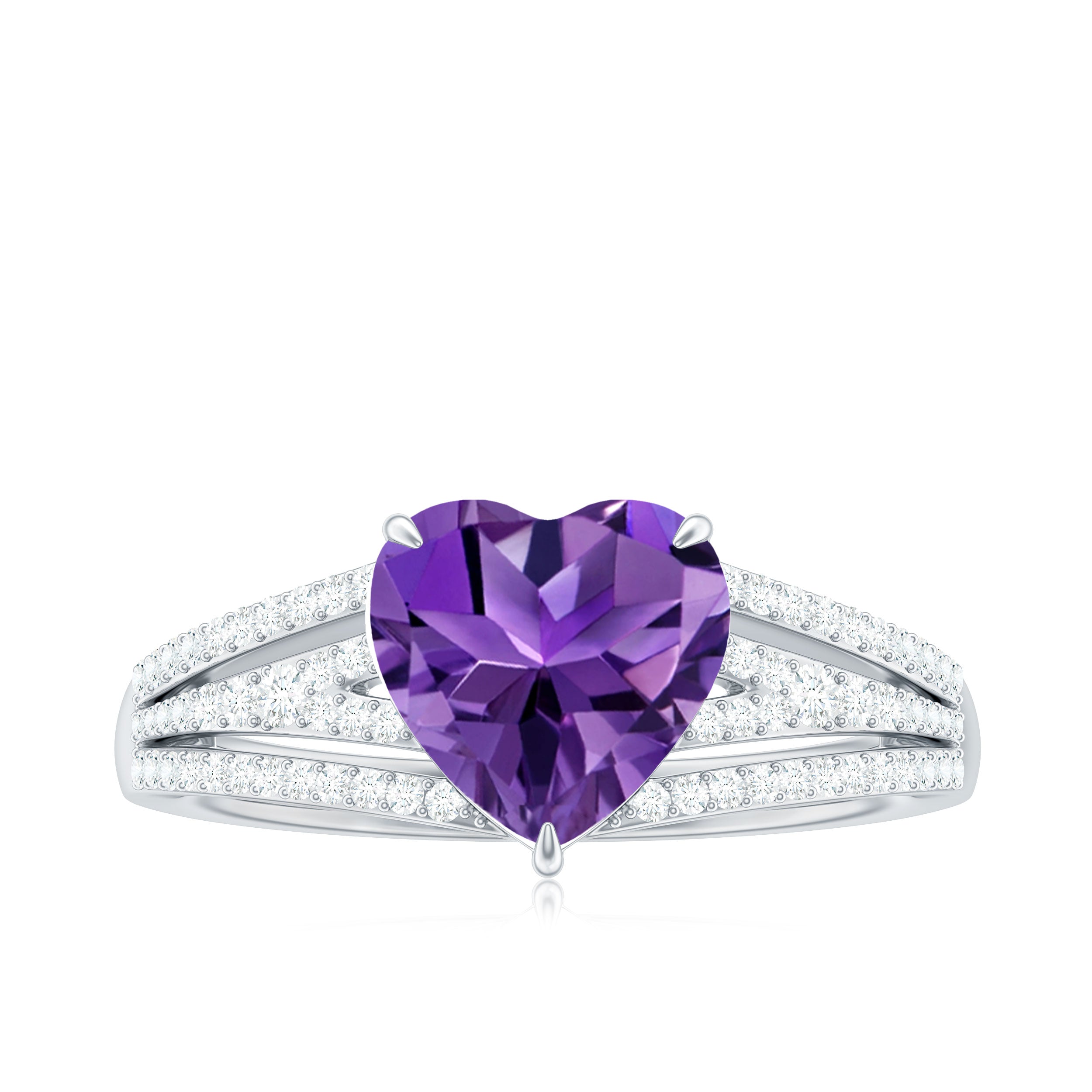 Heart Shape Solitaire Amethyst Designer Engagement Ring with Diamond Amethyst - ( AAA ) - Quality - Rosec Jewels