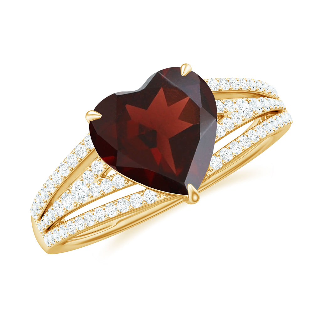 Heart Shape Solitaire Garnet Designer Engagement Ring with Diamond Garnet - ( AAA ) - Quality - Rosec Jewels