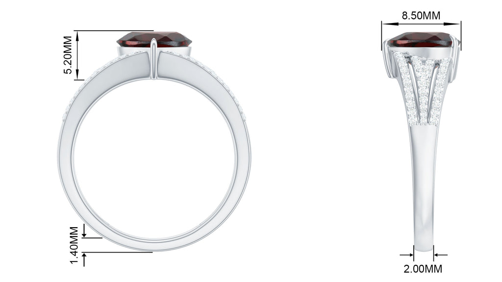 Heart Shape Solitaire Garnet Designer Engagement Ring with Diamond Garnet - ( AAA ) - Quality - Rosec Jewels