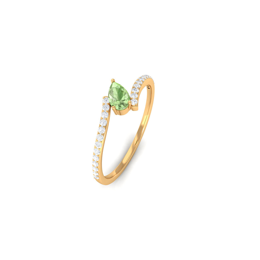 Tilted Pear Shape Green Sapphire and Diamond Bypass Promise Ring Green Sapphire - ( AAA ) - Quality - Rosec Jewels