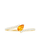 Tilted Pear Shape Orange Sapphire and Diamond Bypass Promise Ring Orange Sapphire - ( AAA ) - Quality - Rosec Jewels