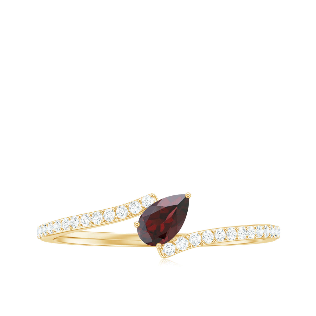Tilted Pear Shape Garnet and Diamond Bypass Promise Ring Garnet - ( AAA ) - Quality - Rosec Jewels