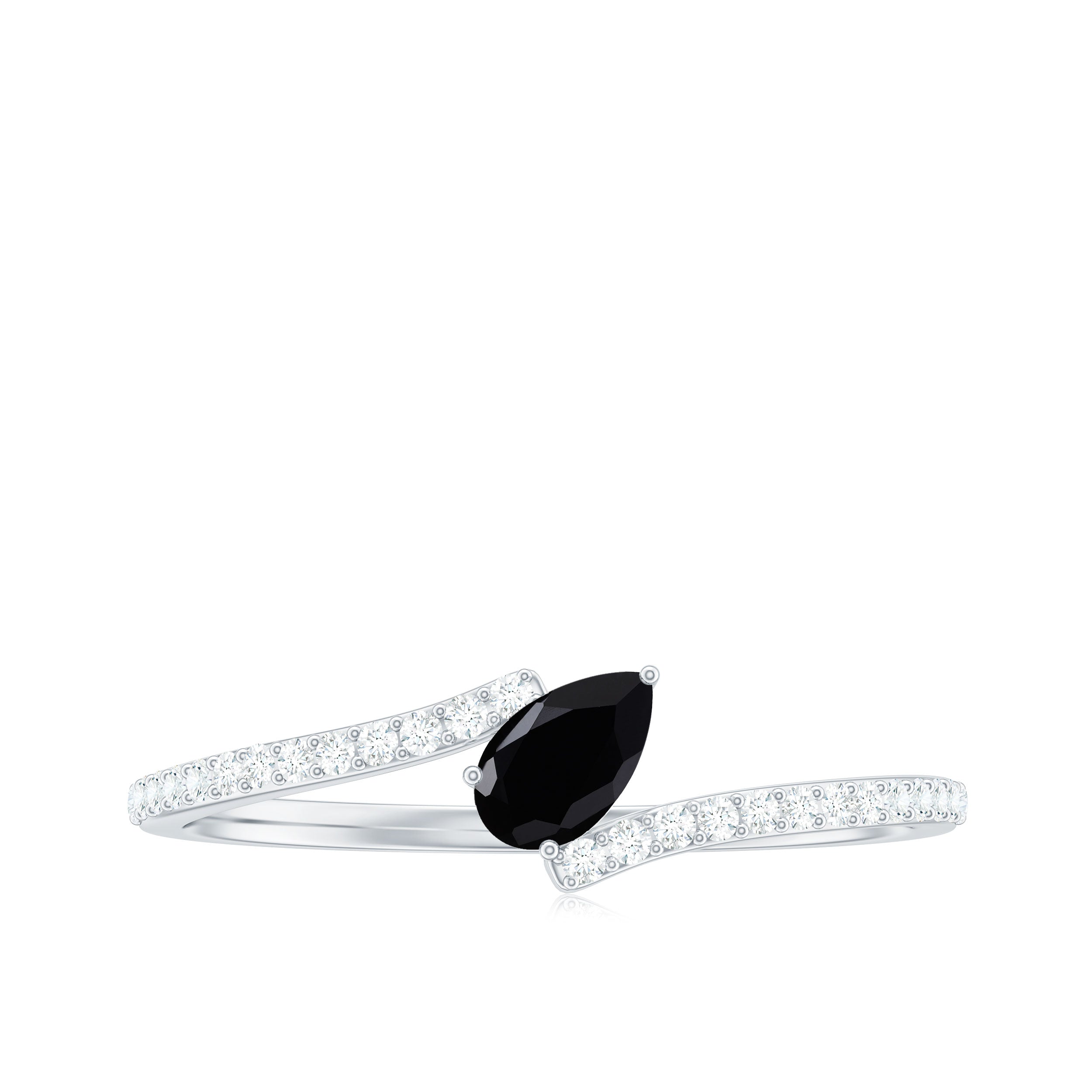 Tilted Pear Shape Black Spinel and Diamond Bypass Promise Ring Black Spinel - ( AAA ) - Quality - Rosec Jewels