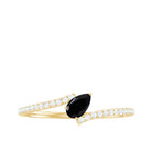 Tilted Pear Shape Black Spinel and Diamond Bypass Promise Ring Black Spinel - ( AAA ) - Quality - Rosec Jewels