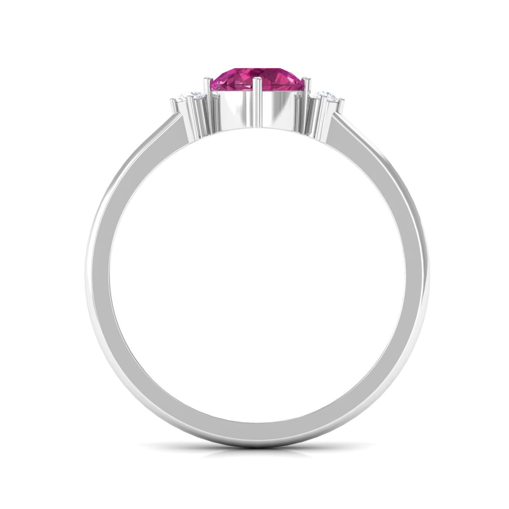 Simple Round Pink Tourmaline and Diamond Promise Ring Pink Tourmaline - ( AAA ) - Quality - Rosec Jewels
