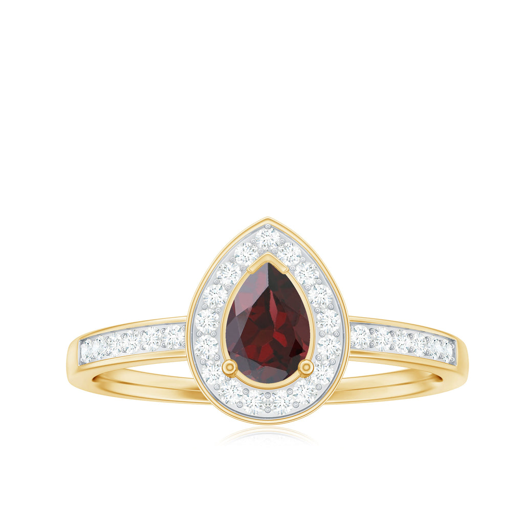 Classic Garnet and Diamond Halo Engagement Ring Garnet - ( AAA ) - Quality - Rosec Jewels