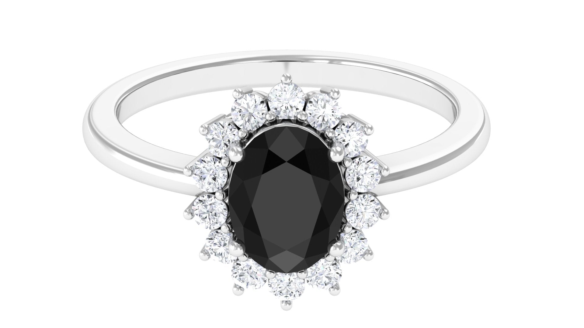 1 CT Princess Diana Inspired Oval Shape Black Spinel Engagement Ring Diamond Halo Black Spinel - ( AAA ) - Quality - Rosec Jewels