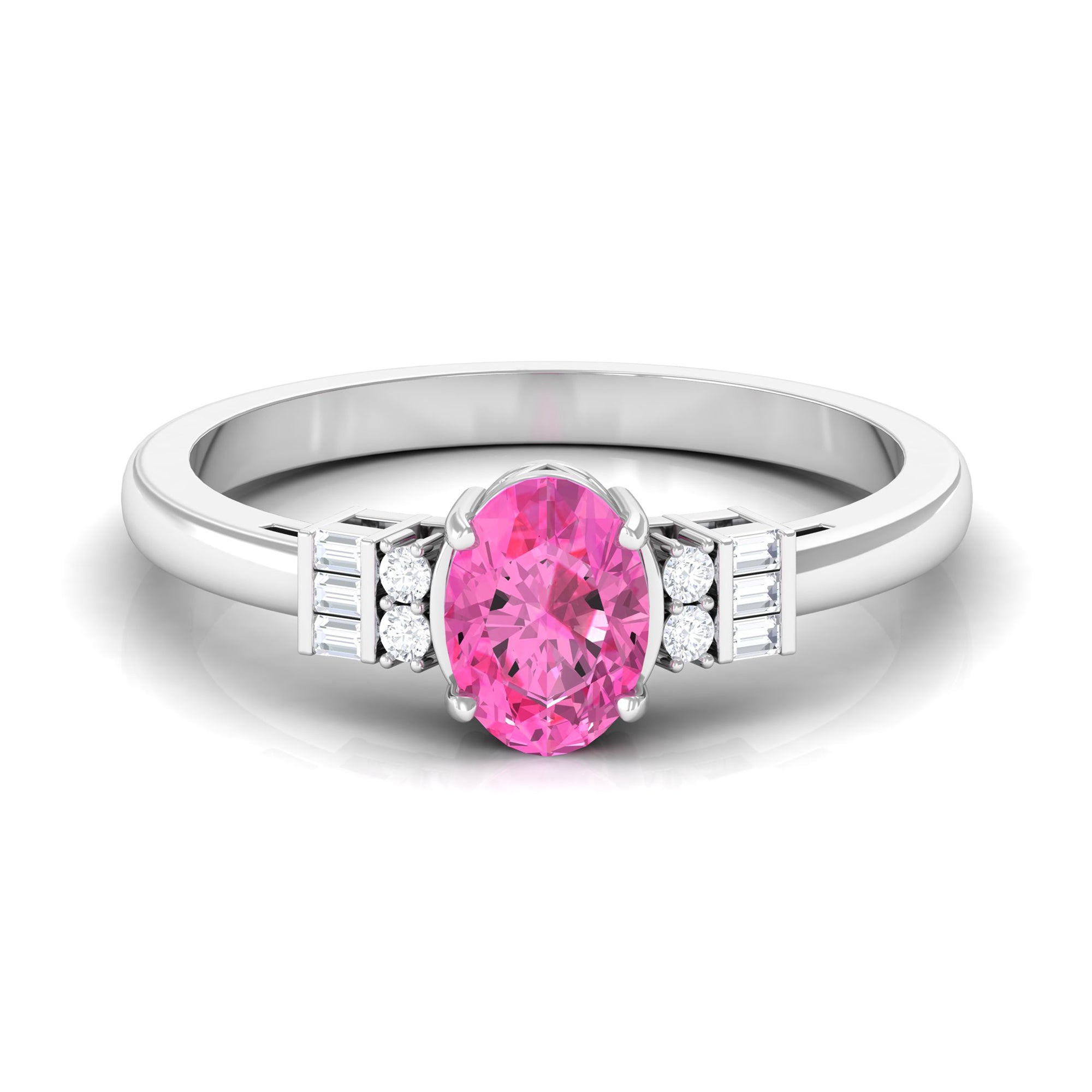 Natural Oval Cut Pink Sapphire Engagement Ring with Diamond Pink Sapphire - ( AAA ) - Quality - Rosec Jewels
