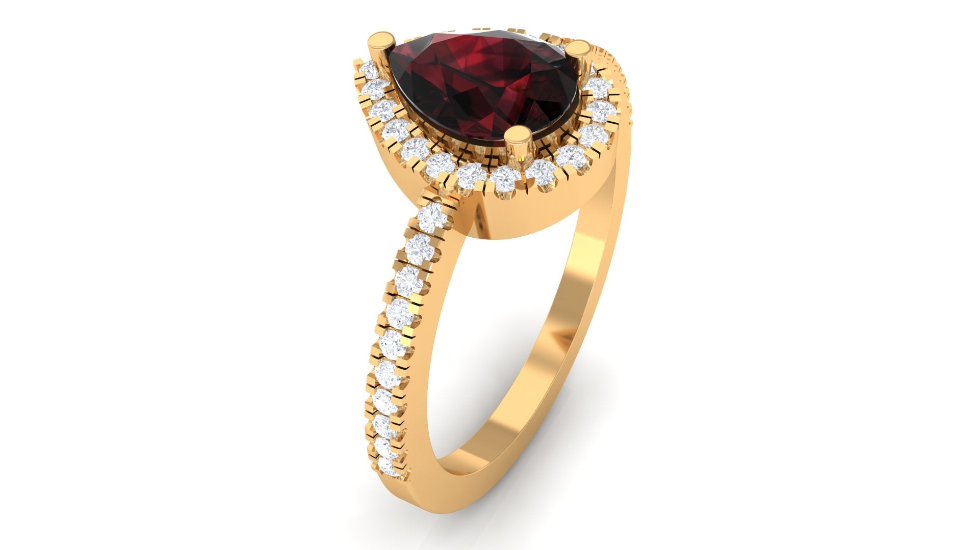 Garnet Teardrop Engagement Ring with Diamond Halo Garnet - ( AAA ) - Quality - Rosec Jewels