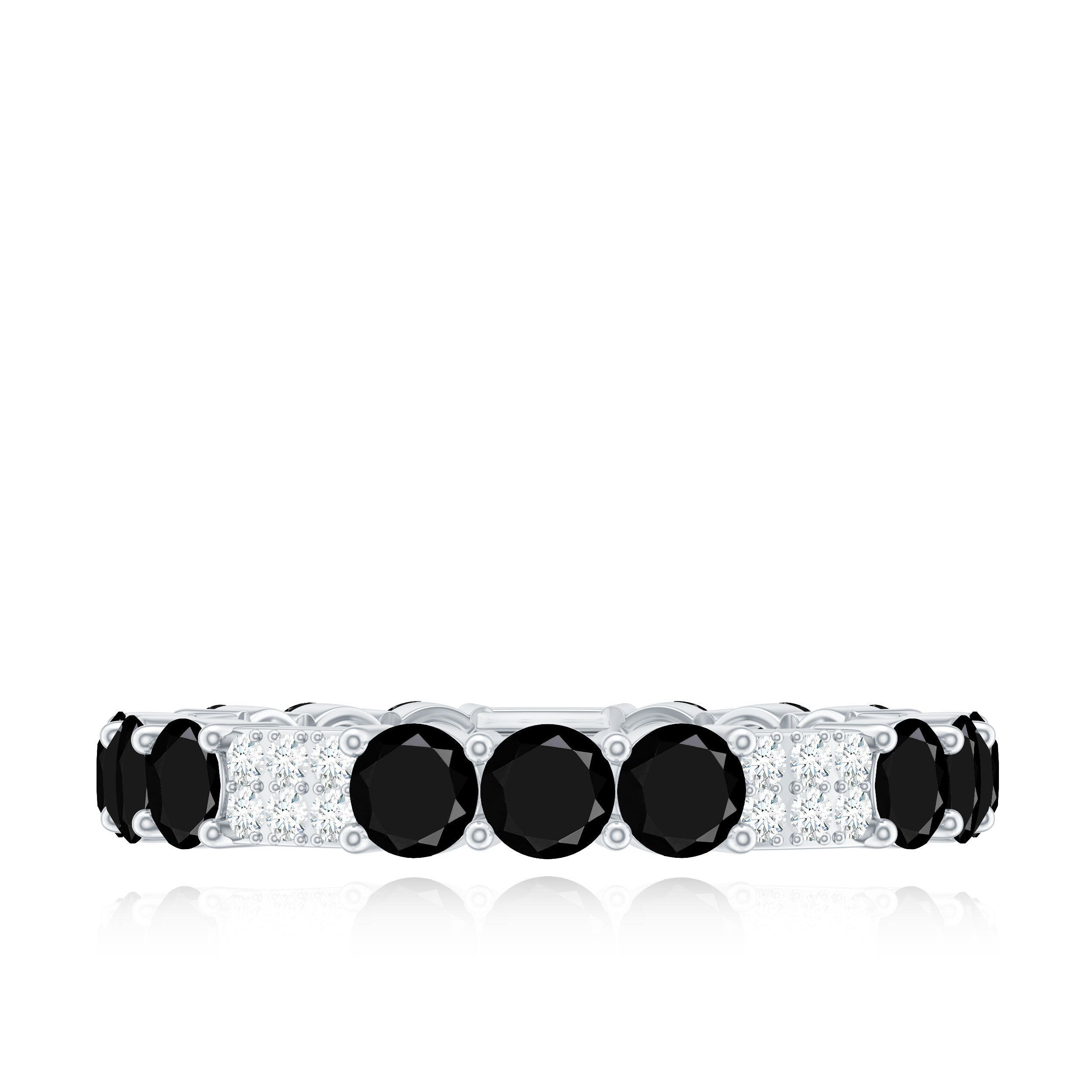 Real Black Spinel and Diamond Designer Eternity Band Ring Black Spinel - ( AAA ) - Quality - Rosec Jewels