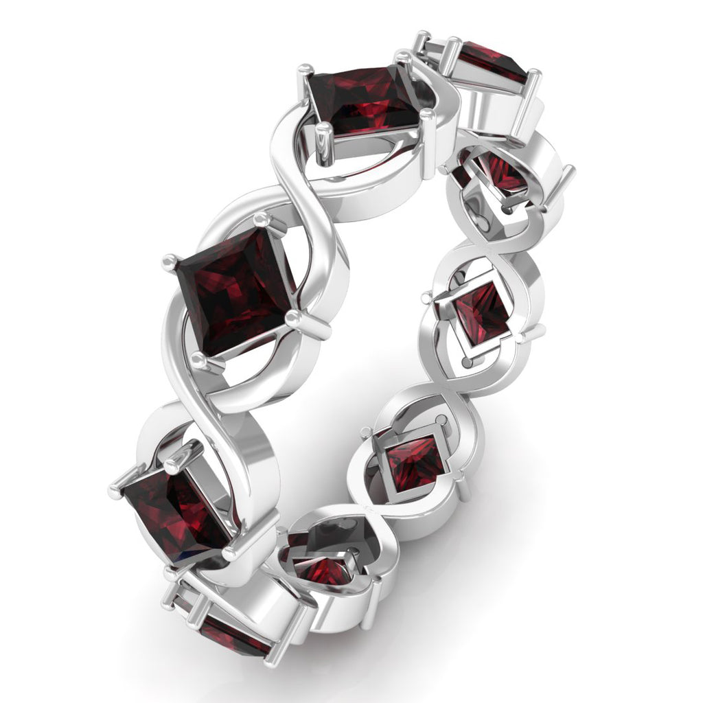 Princess Cut Garnet Criss Cross Eternity Band Ring Garnet - ( AAA ) - Quality - Rosec Jewels