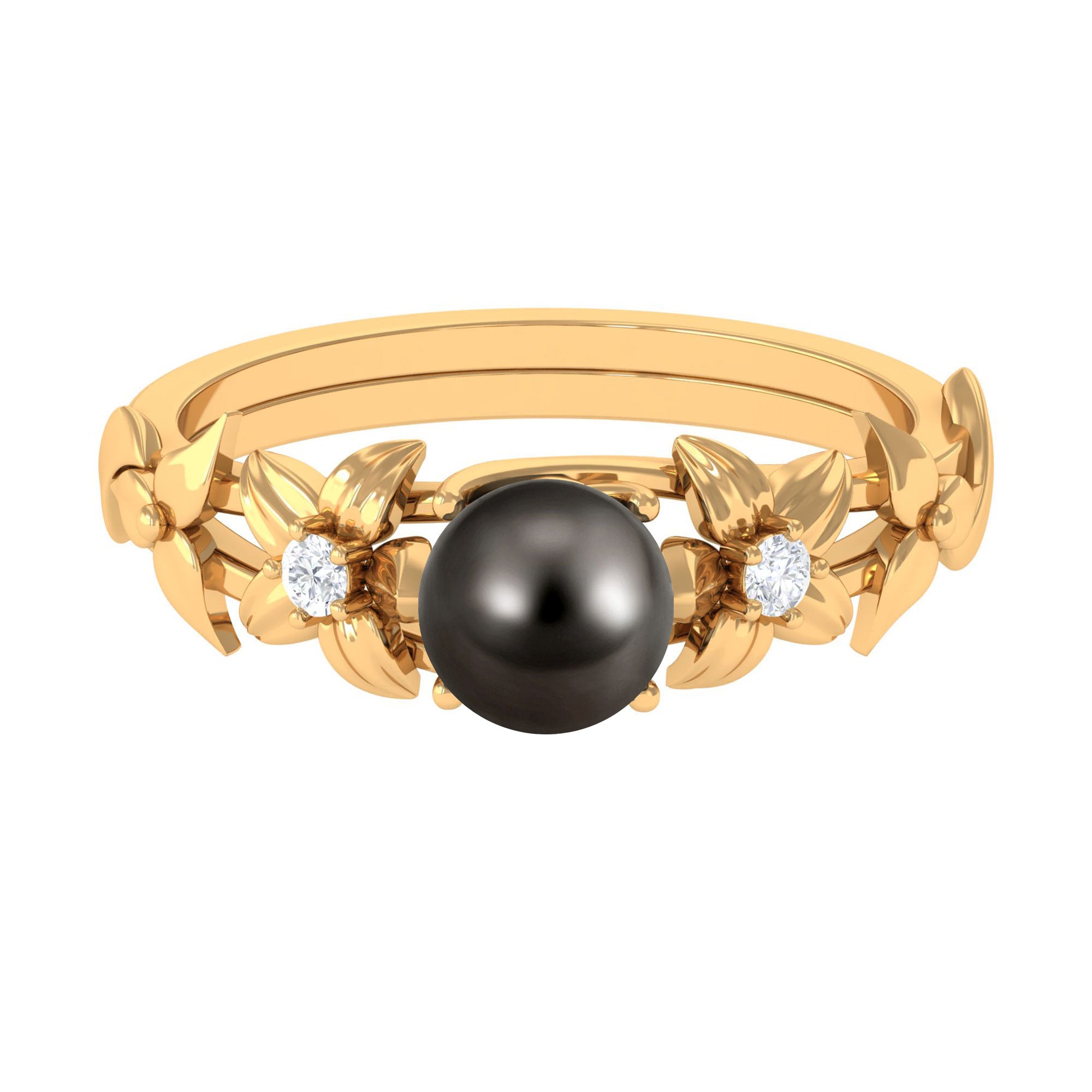 2.50 CT Black Tahitian Pearl Flower Engagement Ring with Diamond Tahitian pearl - ( AAA ) - Quality - Rosec Jewels