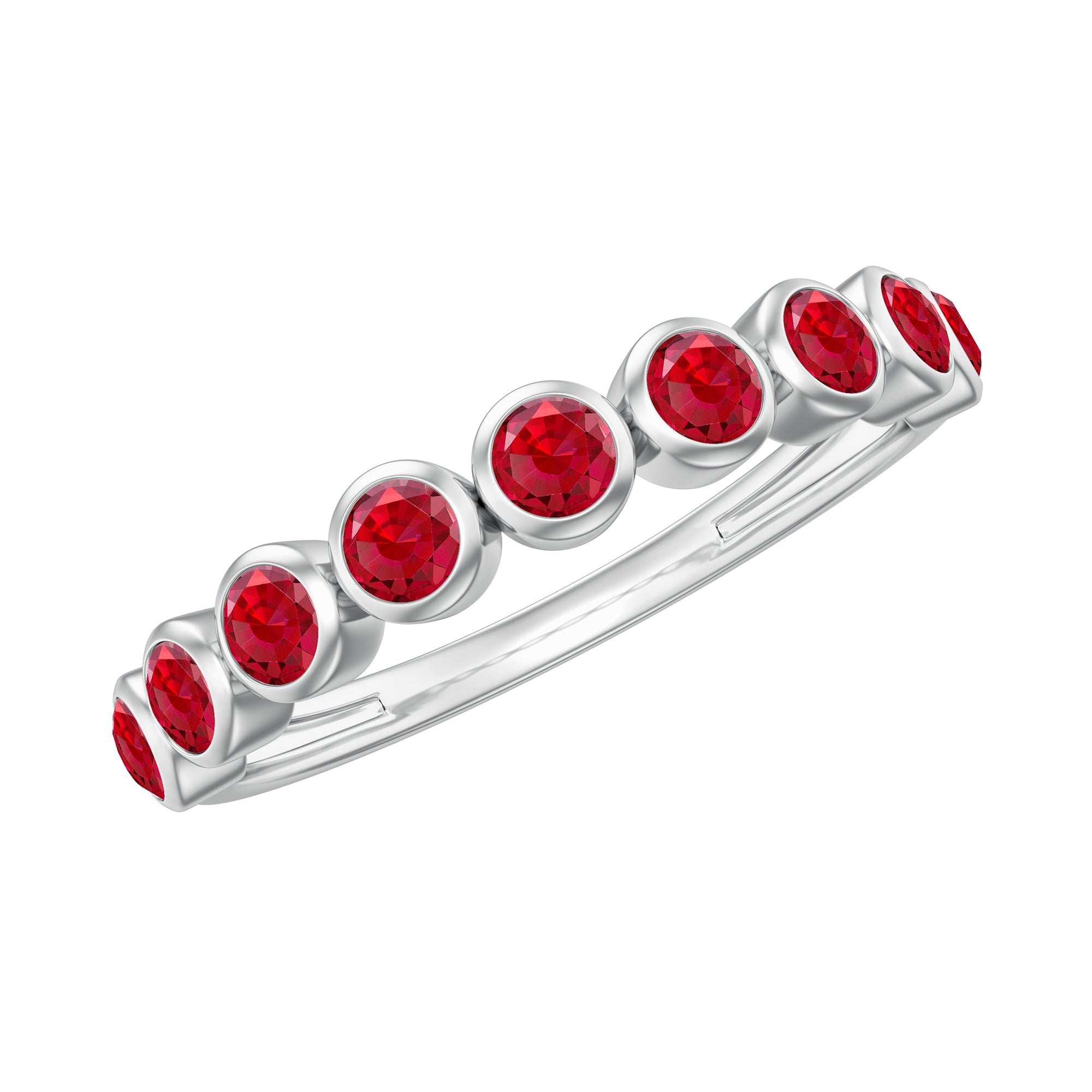 Minimal Created Ruby Half Eternity Ring in Bezel Setting Lab Created Ruby - ( AAAA ) - Quality - Rosec Jewels