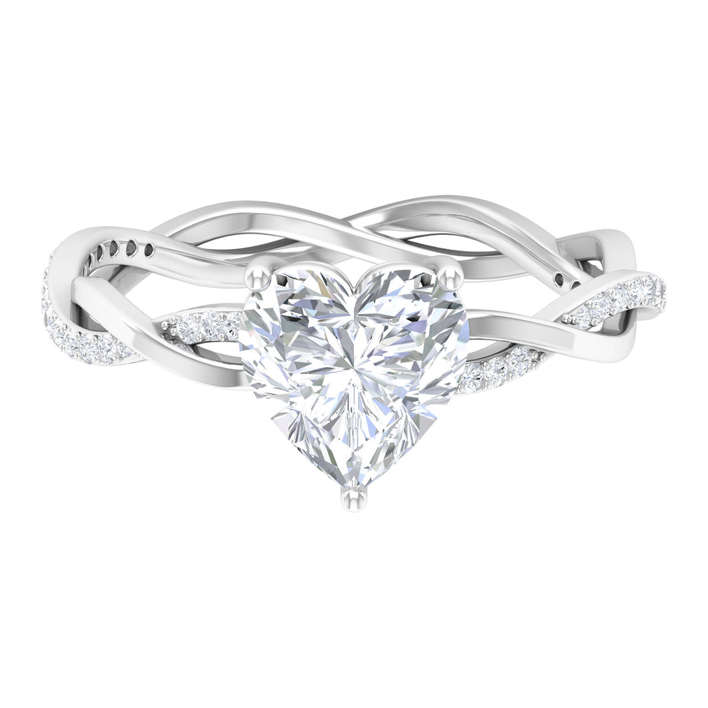 Heart Shape Moissanite Solitaire Promise Ring with Braided Shank Moissanite - ( D-VS1 ) - Color and Clarity - Rosec Jewels