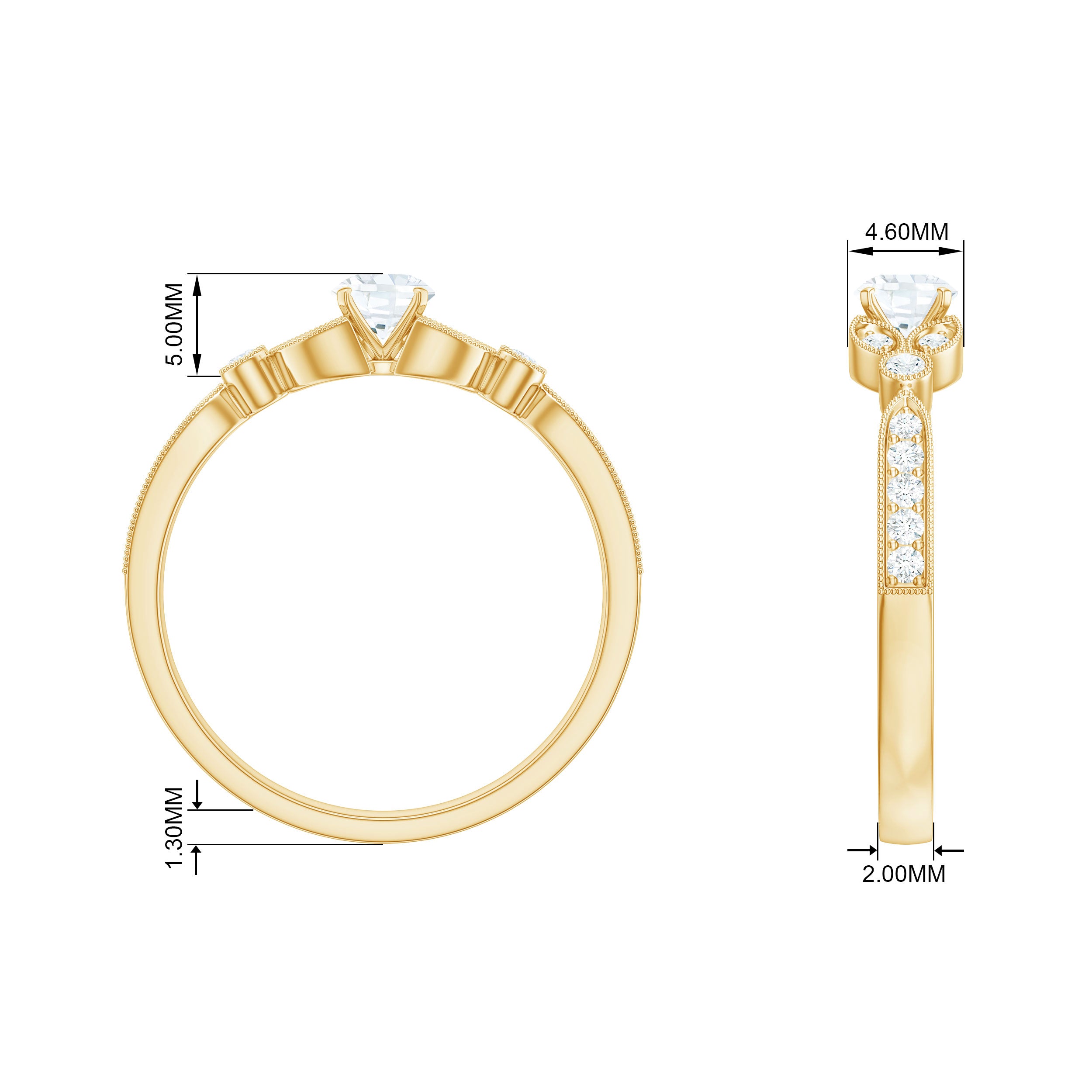 3/4 CT Vintage Inspired Zircon Engagement Ring in Gold Zircon - ( AAAA ) - Quality - Rosec Jewels