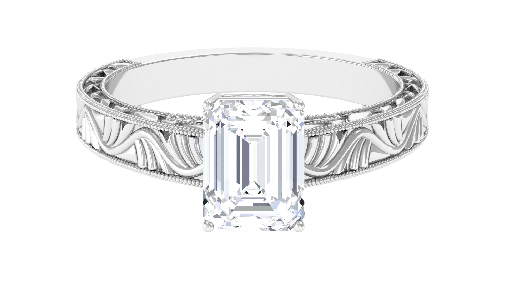 Octagon Cut Certified Moissanite Solitaire Ring Moissanite - ( D-VS1 ) - Color and Clarity - Rosec Jewels