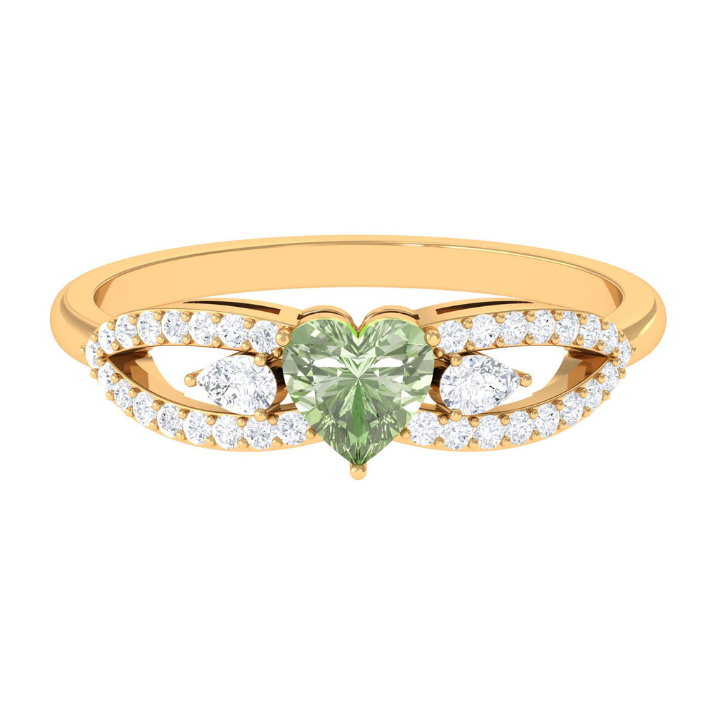1 CT Real Green Sapphire Solitaire Ring with Diamond Accent Green Sapphire - ( AAA ) - Quality - Rosec Jewels