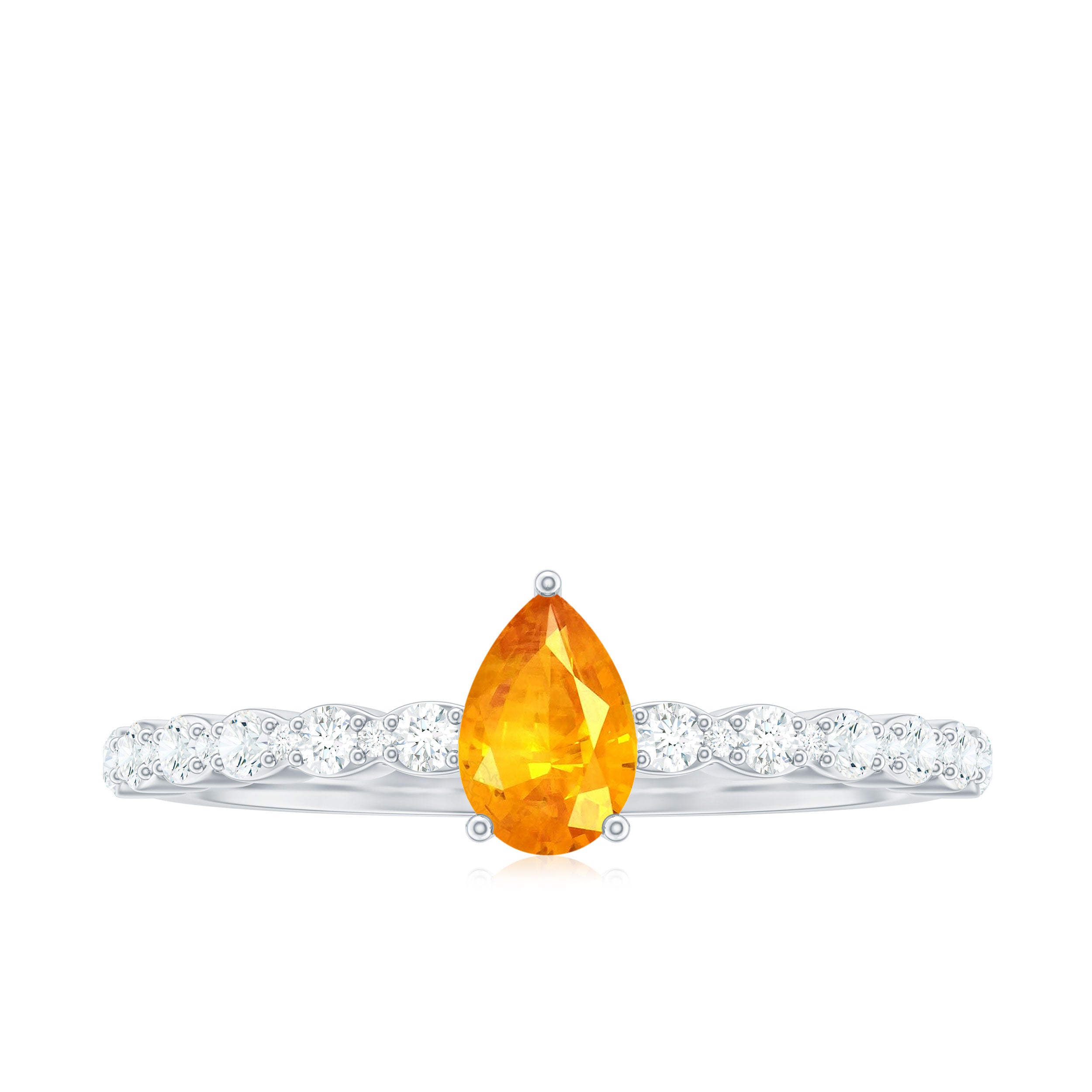 Pear Cut Orange Sapphire Engagement Ring with Diamond Side Stones Orange Sapphire - ( AAA ) - Quality - Rosec Jewels
