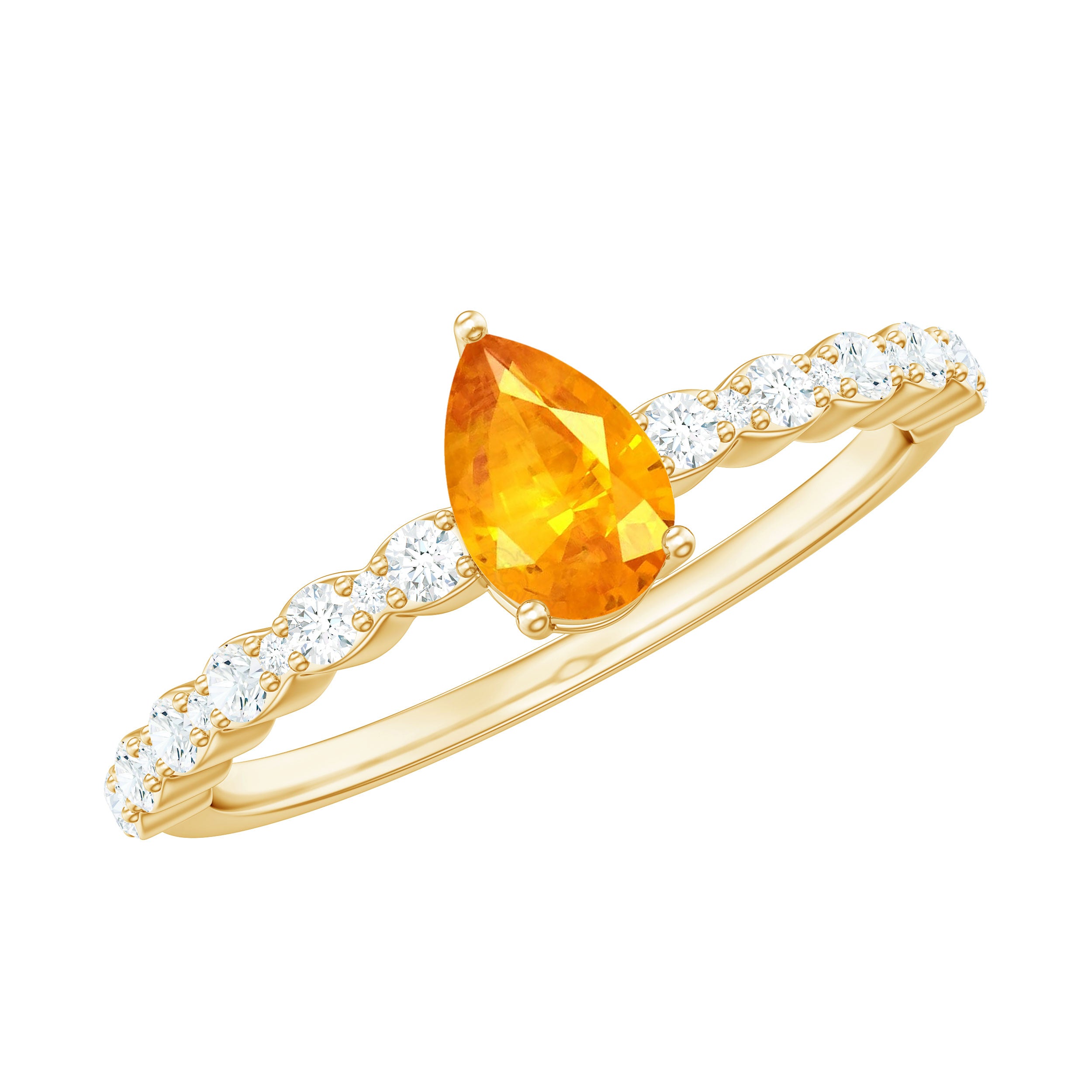 Pear Cut Orange Sapphire Engagement Ring with Diamond Side Stones Orange Sapphire - ( AAA ) - Quality - Rosec Jewels