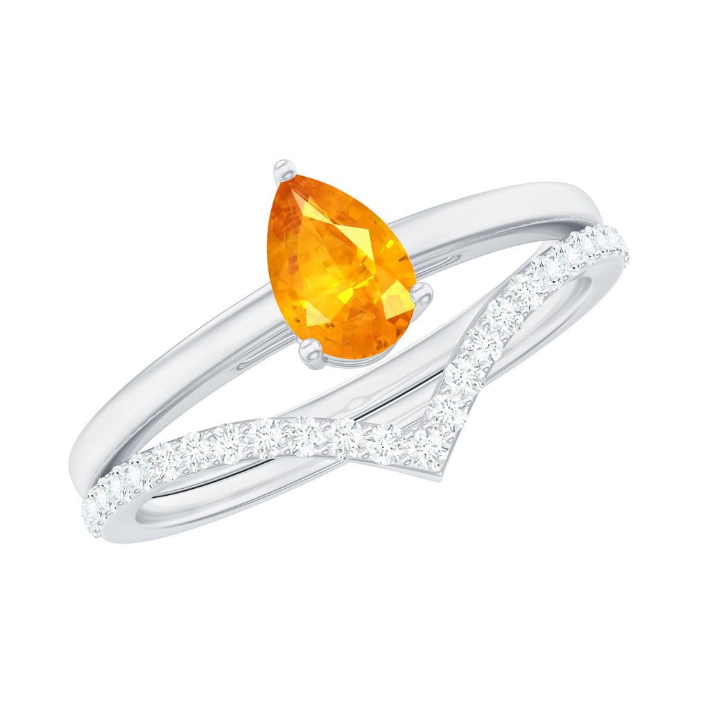 Pear Cut Orange Sapphire Ring Set with Diamond Orange Sapphire - ( AAA ) - Quality - Rosec Jewels