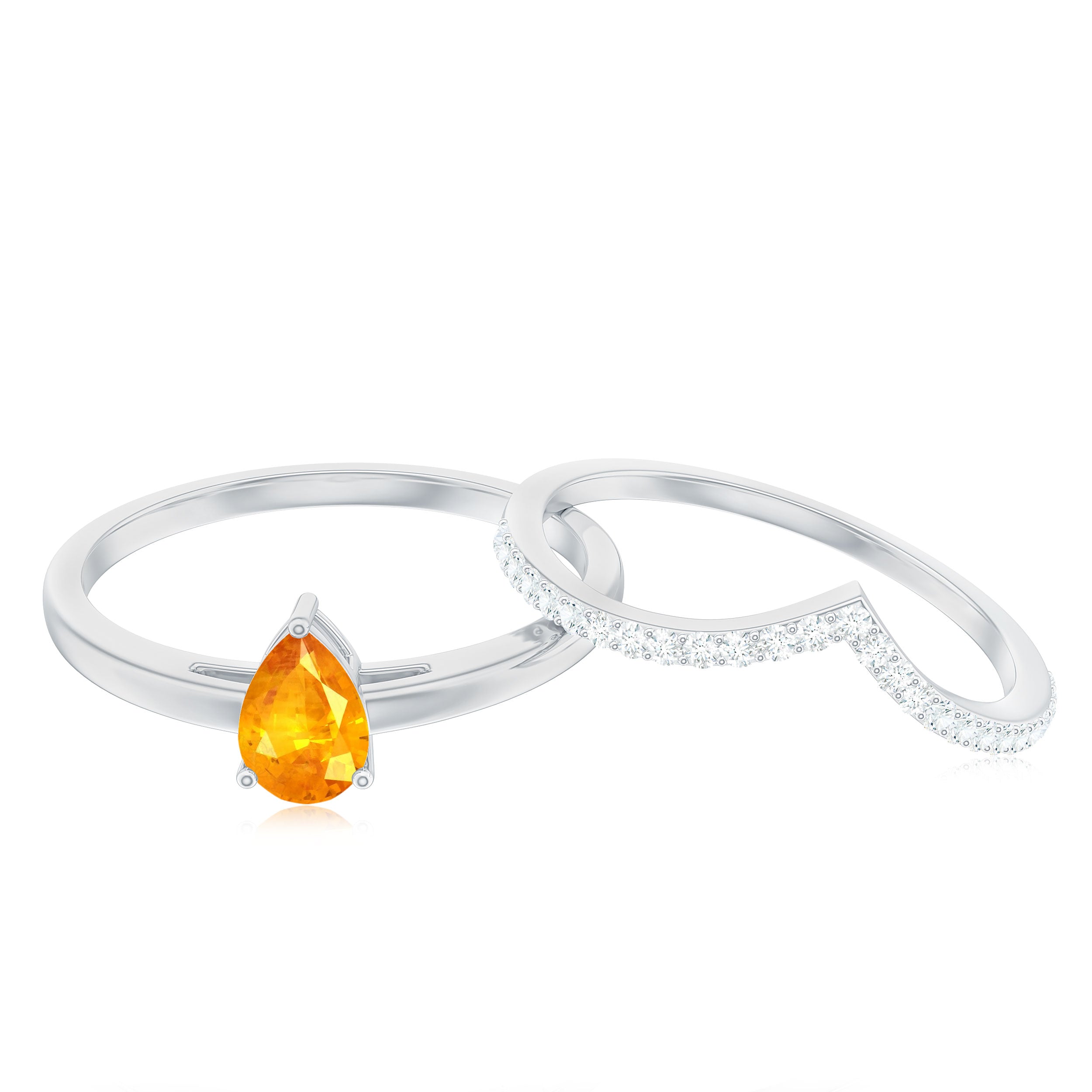 Pear Cut Orange Sapphire Ring Set with Diamond Orange Sapphire - ( AAA ) - Quality - Rosec Jewels