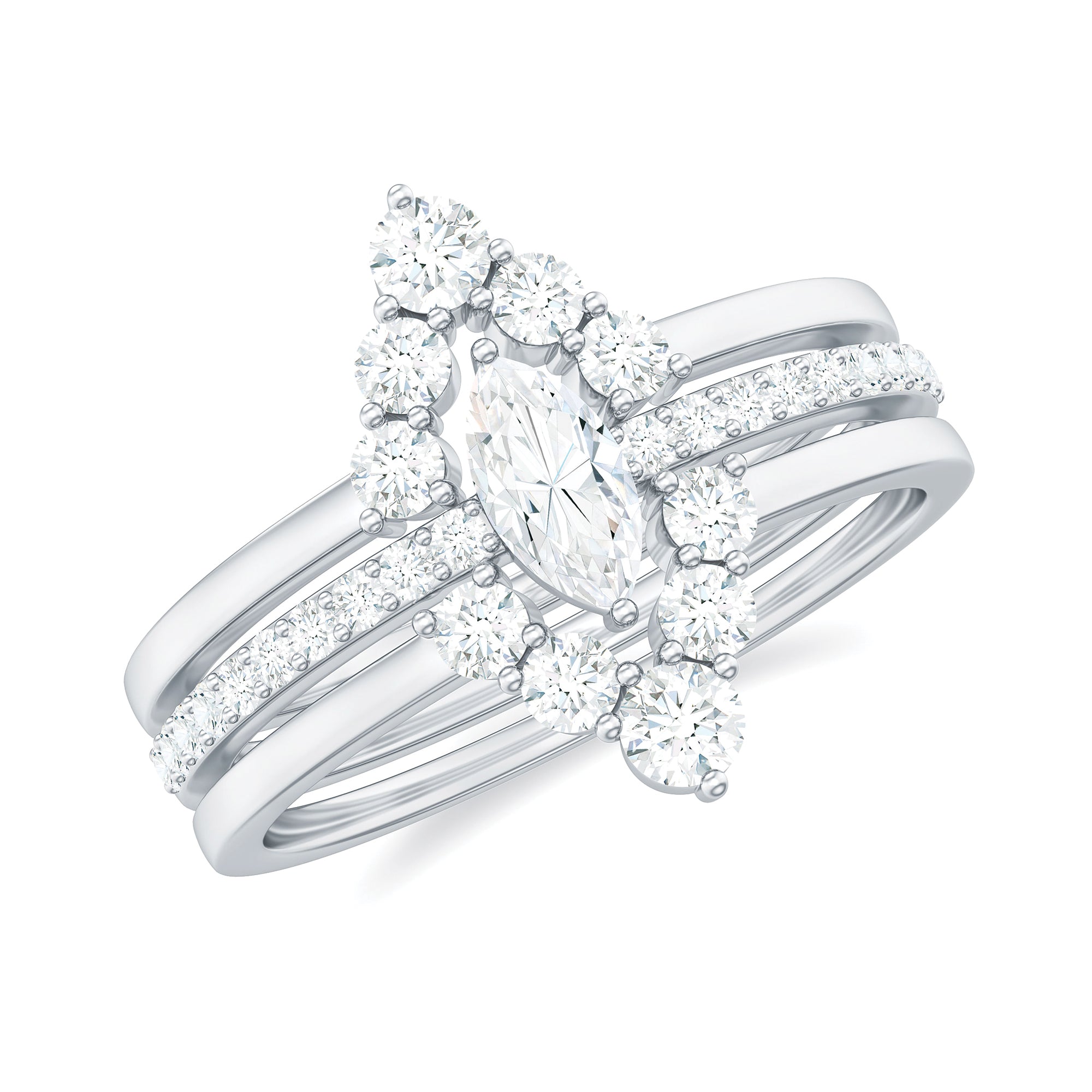 Marquise Cut Moissanite Solitaire Trio Ring Set Moissanite - ( D-VS1 ) - Color and Clarity - Rosec Jewels