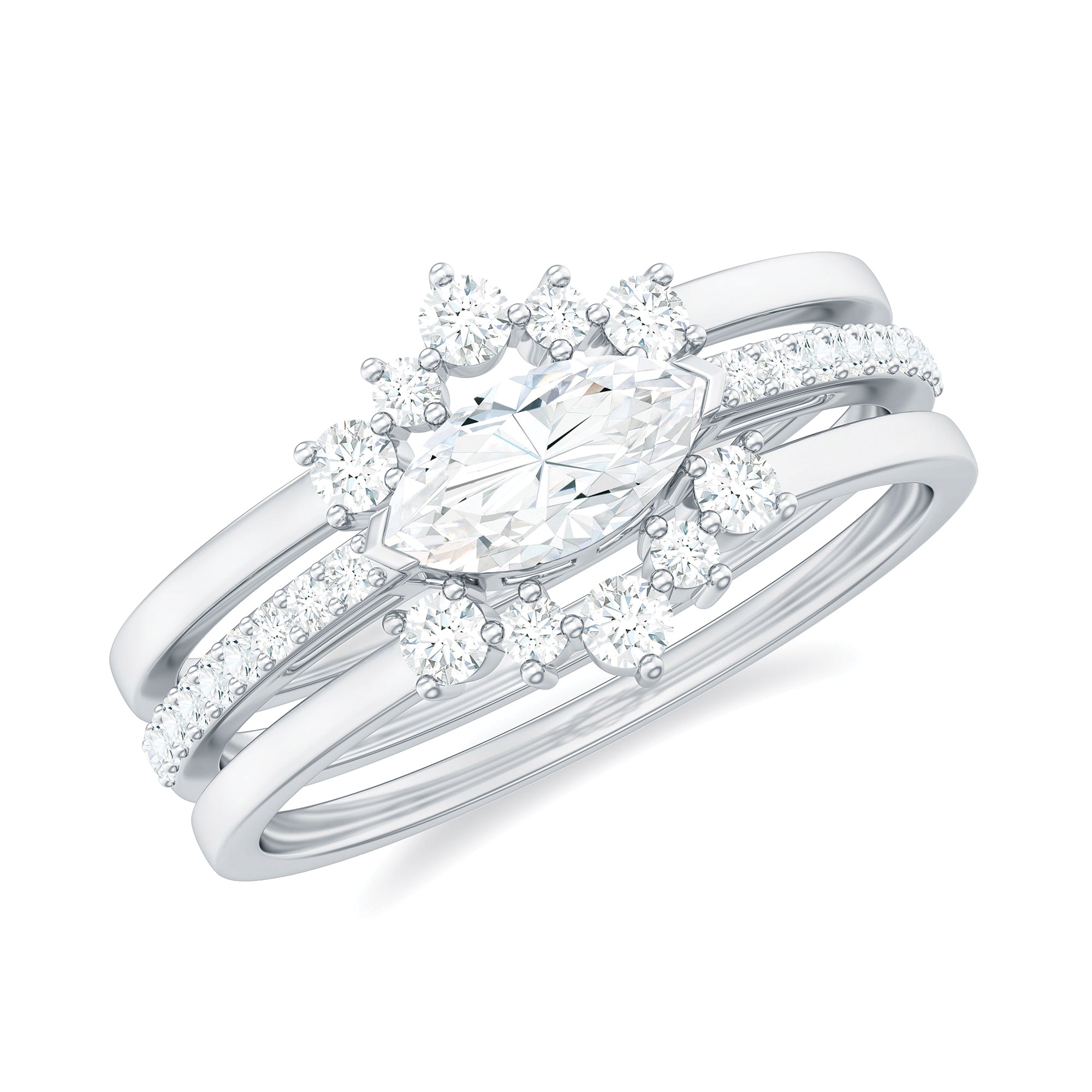 Certified Moissanite Trio Wedding Ring Set Moissanite - ( D-VS1 ) - Color and Clarity - Rosec Jewels