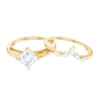 Cubic Zirconia Solitaire Ring Set with V Shape Band Zircon - ( AAAA ) - Quality - Rosec Jewels