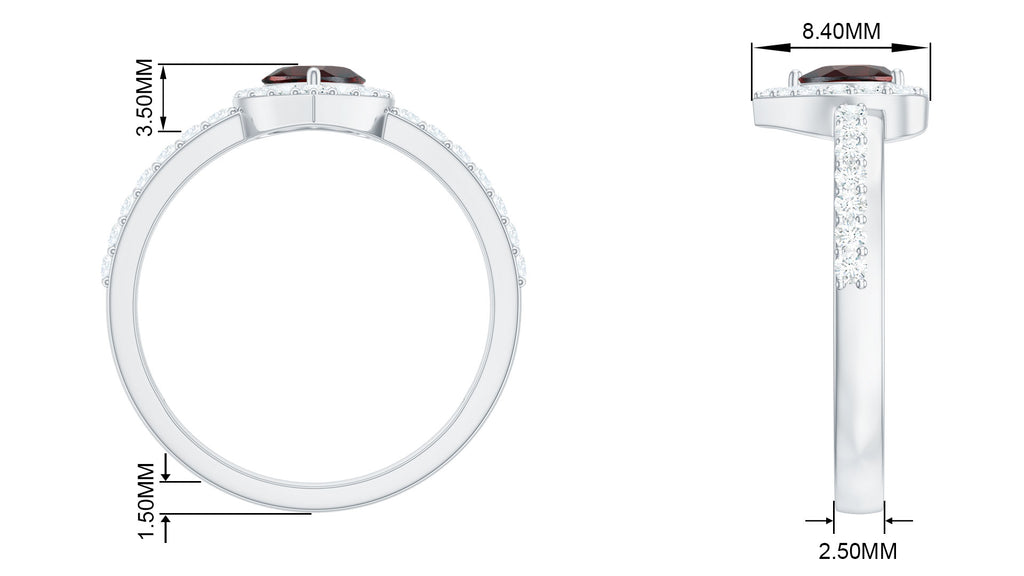 1.25 Carat Heart Garnet and Diamond Halo Engagement Ring Garnet - ( AAA ) - Quality - Rosec Jewels