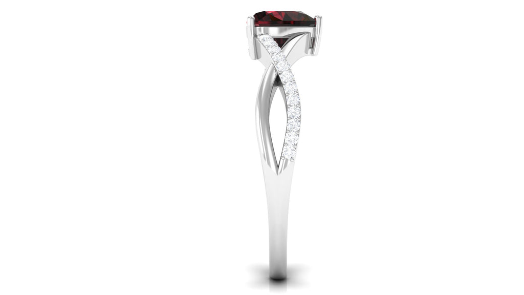 1.25 Ct Heart Garnet Crossover Engagement Ring with Diamond Garnet - ( AAA ) - Quality - Rosec Jewels