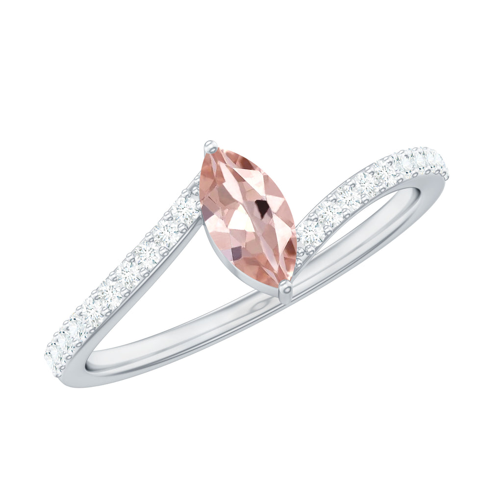 1/2 Carat Bypass Engagement Ring with Morganite and Diamond Morganite - ( AAA ) - Quality - Rosec Jewels
